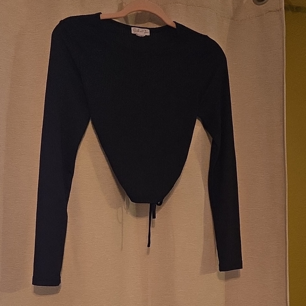 SHEIN Black Long Sleeve Top with Drawstring